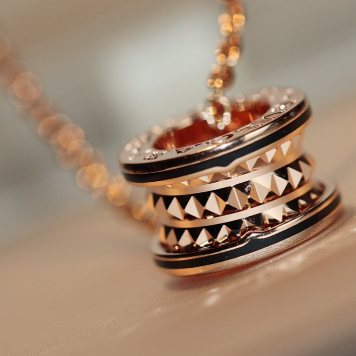 DIANA ZERO 1 ROCK PEDANT PINK GOLD BLACK NECKLACE