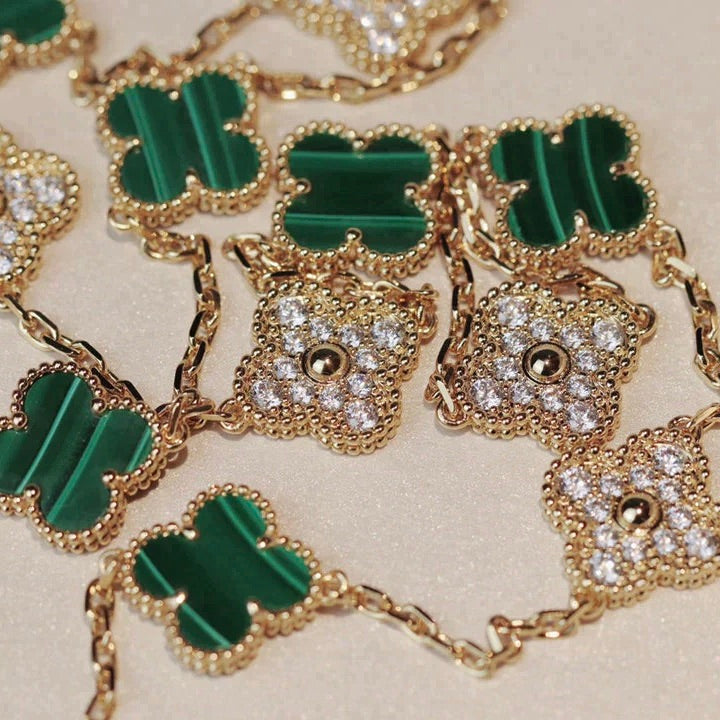 DIANA CLOVER 20 MOTIFS MALACHITE DIAMOND NECKLACE