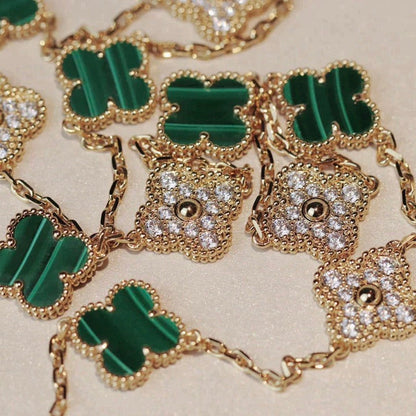 DIANA CLOVER 20 MOTIFS MALACHITE DIAMOND NECKLACE