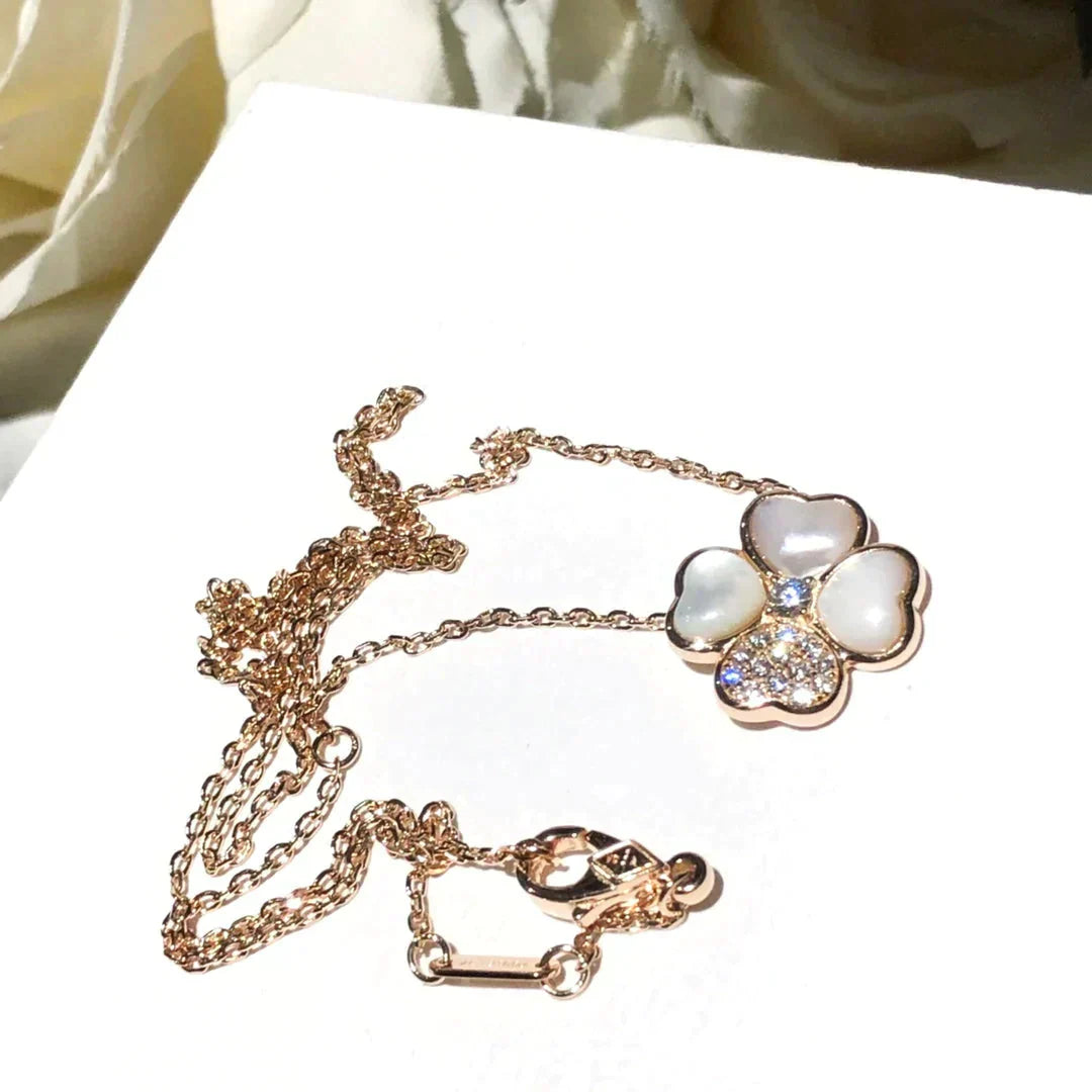 DIANA CLOVER MOP DIAMOND ROSE GOLD NECKLACE