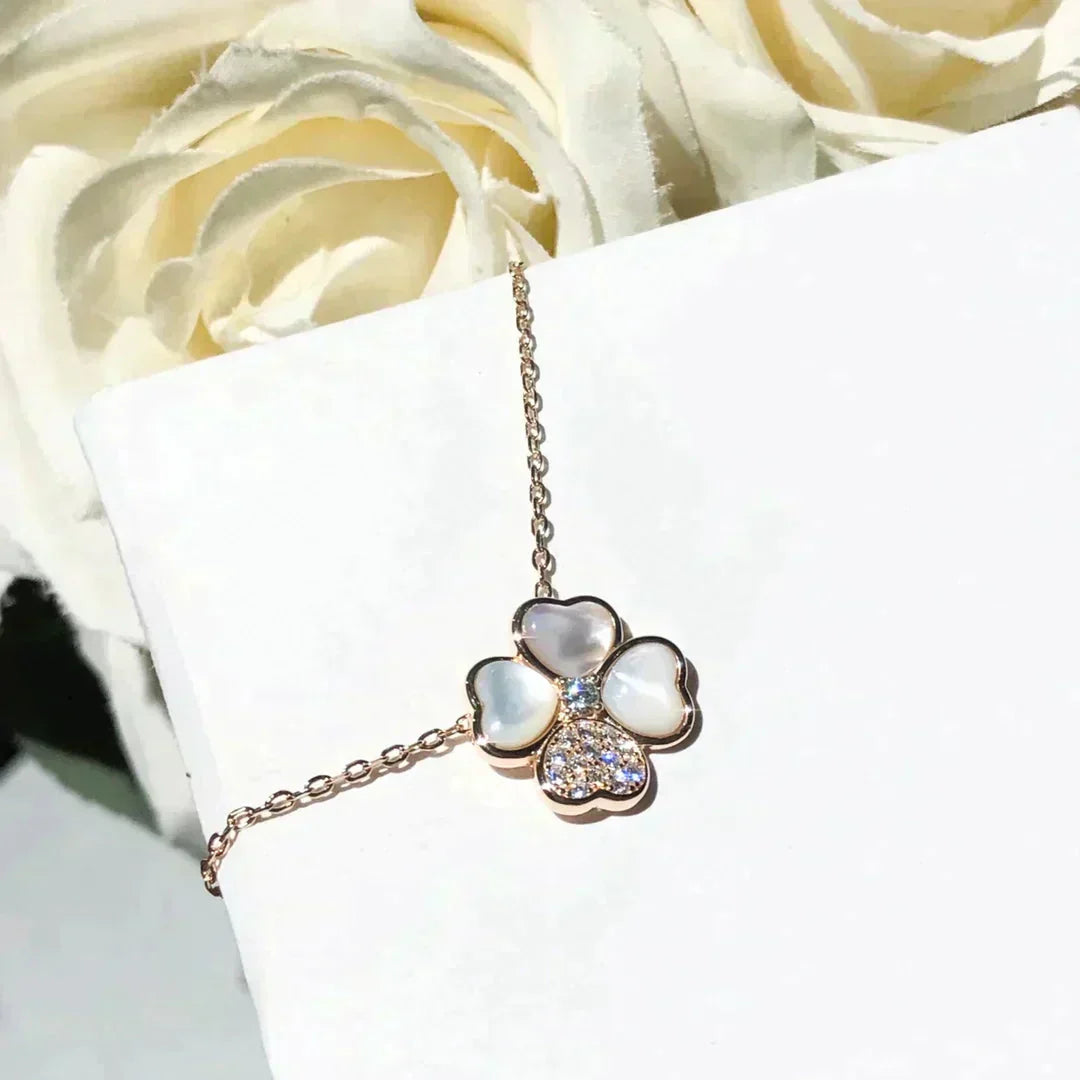 DIANA CLOVER MOP DIAMOND ROSE GOLD NECKLACE
