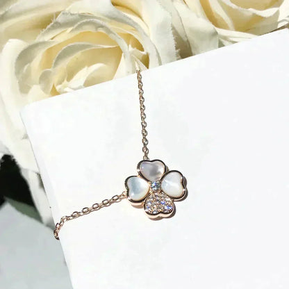 DIANA CLOVER MOP DIAMOND ROSE GOLD NECKLACE