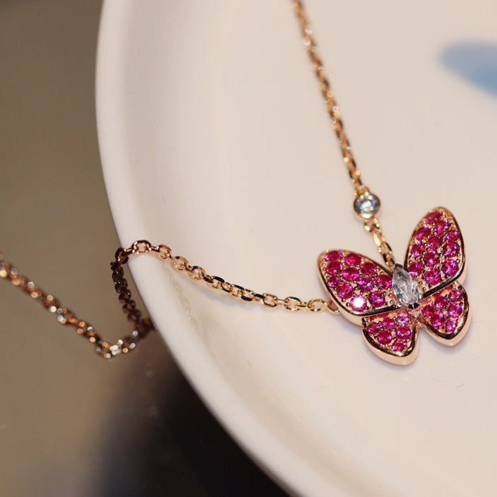 DIANA BUTTERFLY RED DIAMOND ROSE GOLD NECKLACE