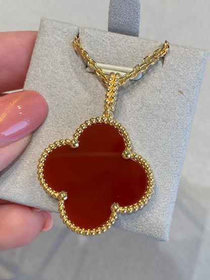 DIANA CLOVER 25MM NECKLACE GOLD CARNELIAN