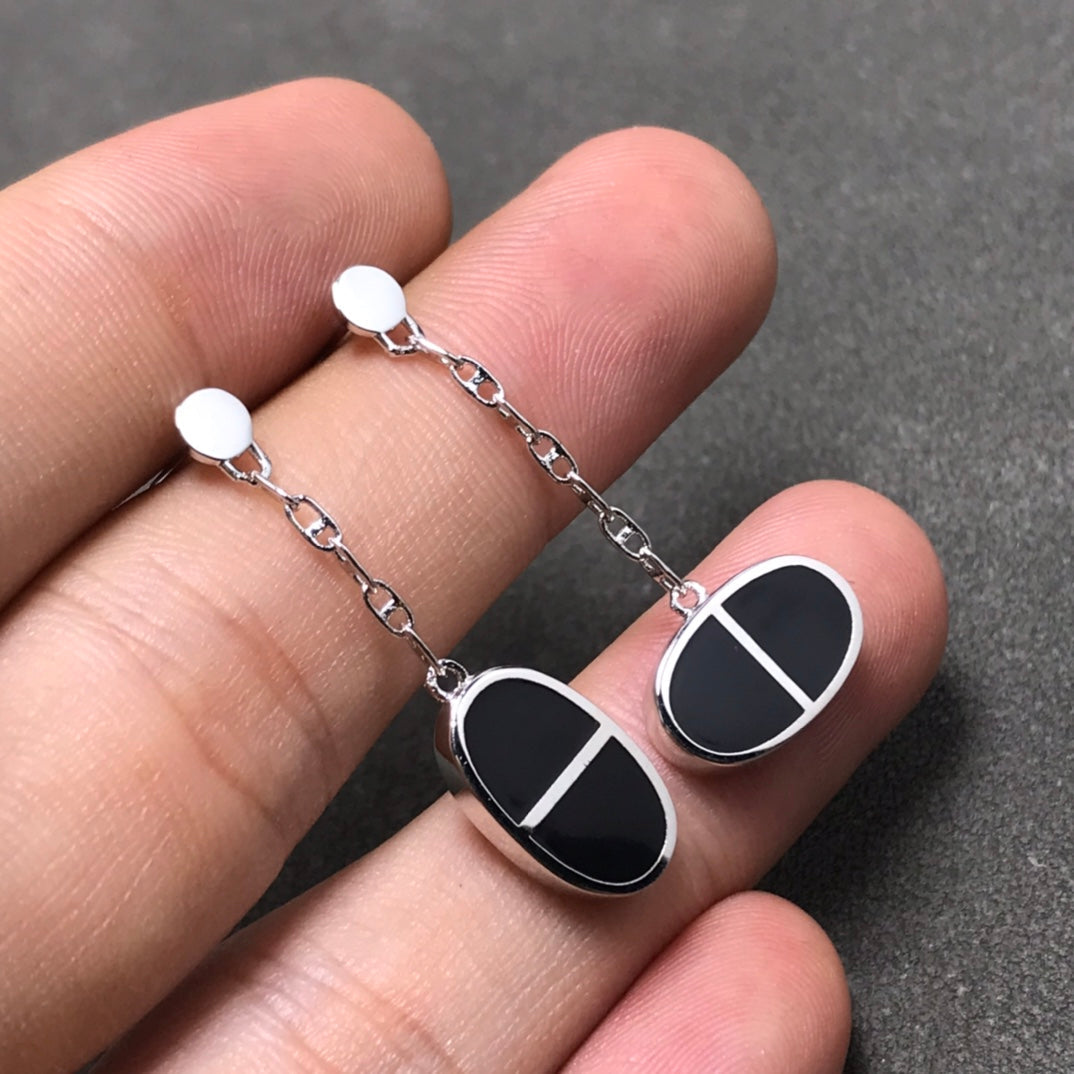 DIANA CHAINE VERSO BLACK CERAMIC SILVER EARRINGS