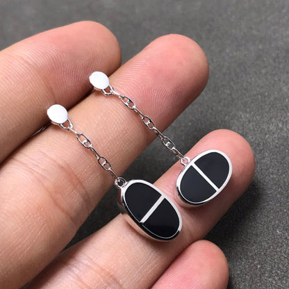 DIANA CHAINE VERSO BLACK CERAMIC SILVER EARRINGS