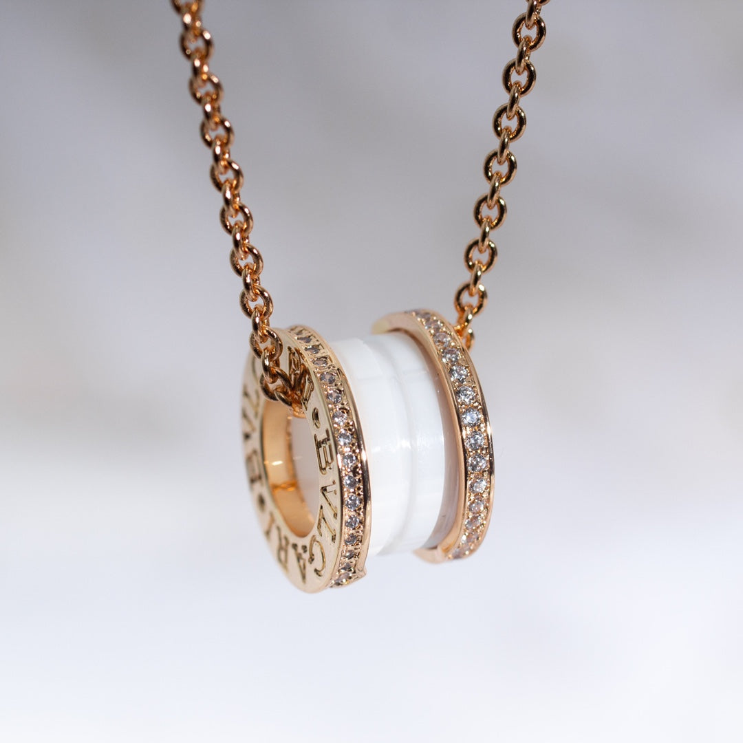 DIANA ZERO 1 WHITE CERAMIC PINK GOLD DIAMOND NECKLACE