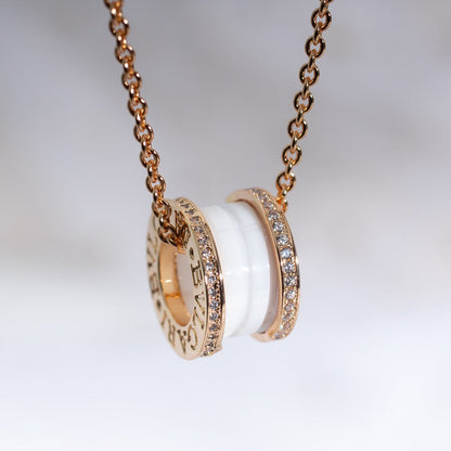 DIANA ZERO 1 WHITE CERAMIC PINK GOLD DIAMOND NECKLACE