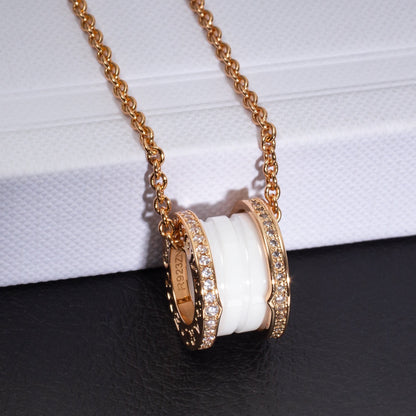 DIANA ZERO 1 WHITE CERAMIC PINK GOLD DIAMOND NECKLACE