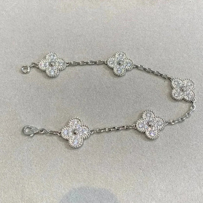 DIANA CLOVER 5 MOTIFS  DIAMOND BRACELET SILVER