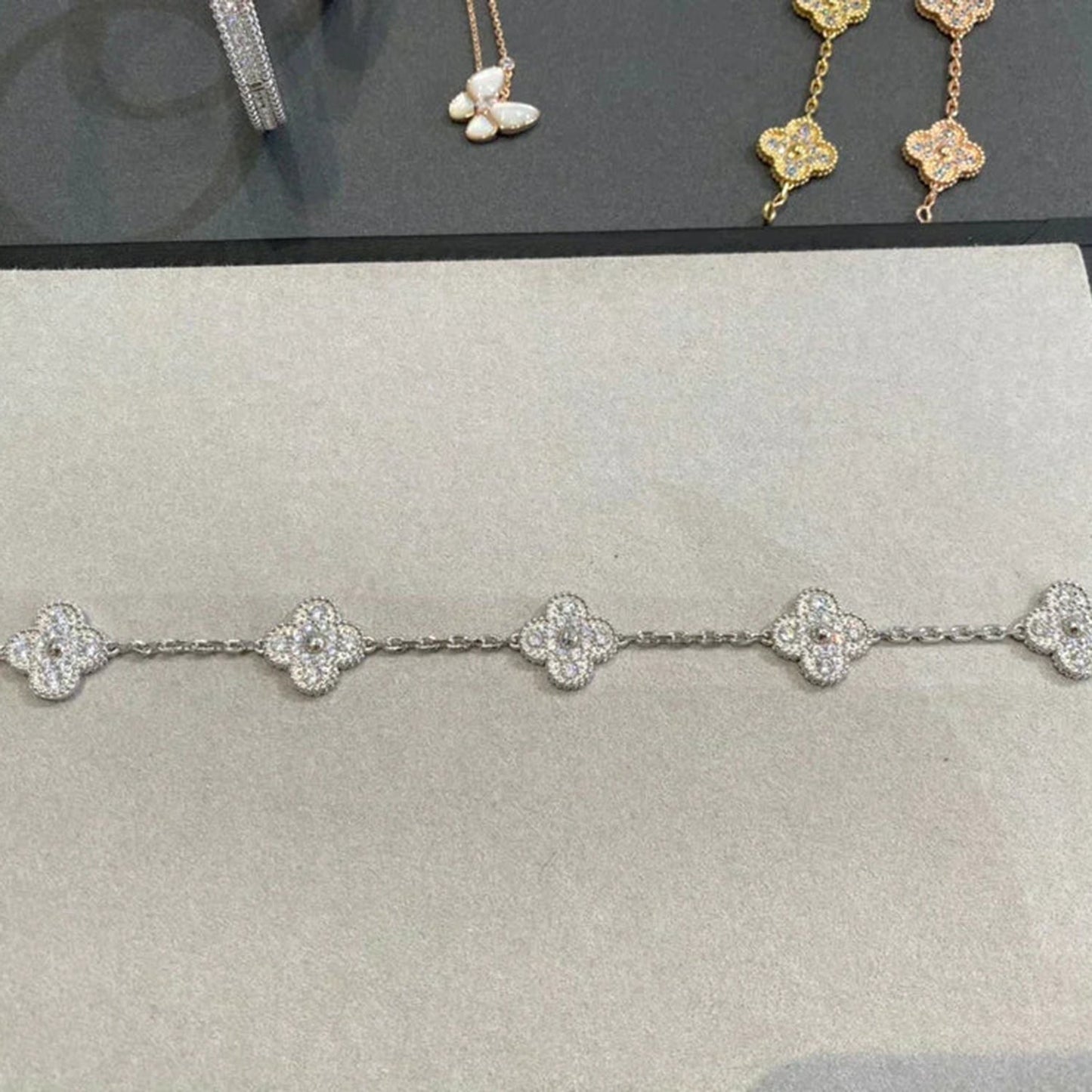DIANA CLOVER 5 MOTIFS  DIAMOND BRACELET SILVER