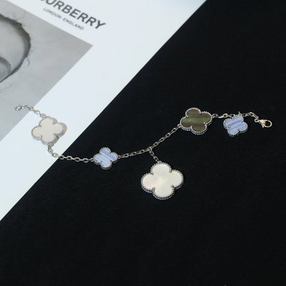 DIANA CLOVER BRACELET 5 MOTIFS MOP CHALCEDONY SILVER