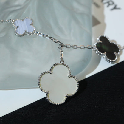 DIANA CLOVER BRACELET 5 MOTIFS MOP CHALCEDONY SILVER