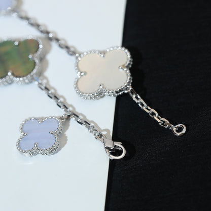 DIANA CLOVER BRACELET 5 MOTIFS MOP CHALCEDONY SILVER