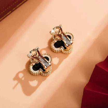 DIANA CLOVER MEDIUM 1 MOTIFS  ONYX STUD EARRINGS