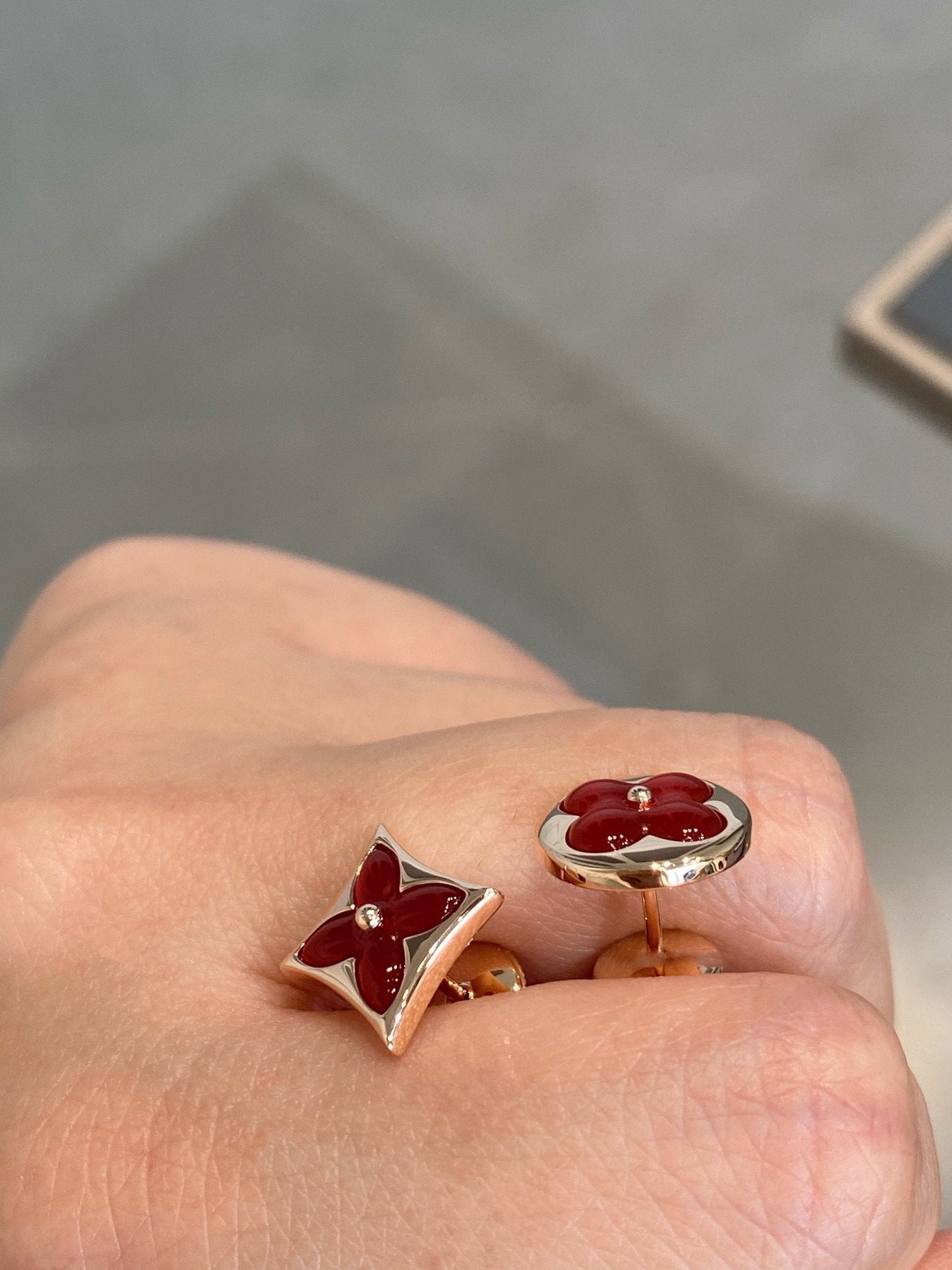 DIANA STAR AND SUN PINK GOLD CARNELIAN STUD EARRINGS