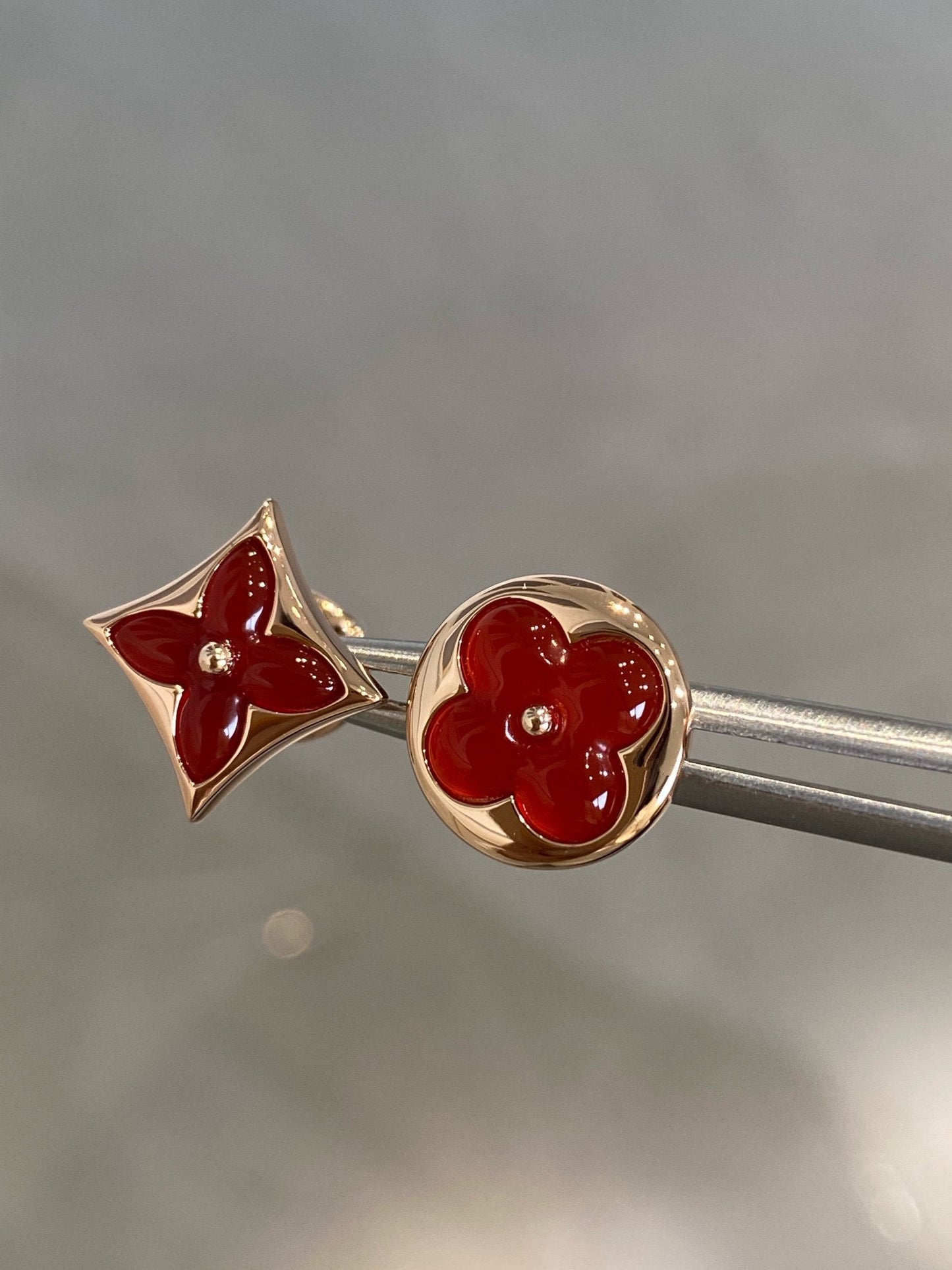 DIANA STAR AND SUN PINK GOLD CARNELIAN STUD EARRINGS