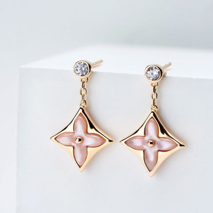 DIANA DOUBLE STAR PINK GOLD MOP DROP EARRINGS