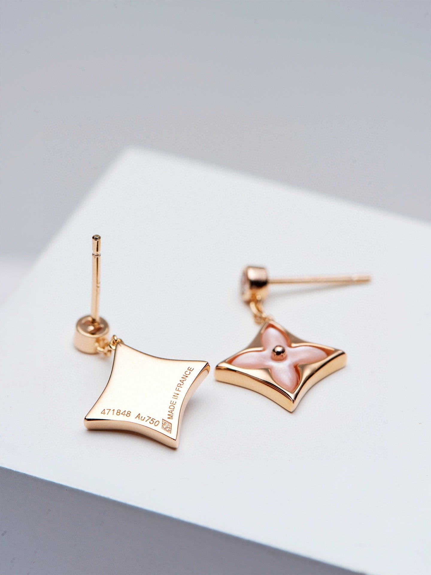 DIANA DOUBLE STAR PINK GOLD MOP DROP EARRINGS