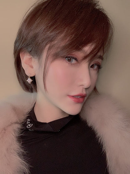 DIANA DOUBLE STAR PINK GOLD MOP DROP EARRINGS