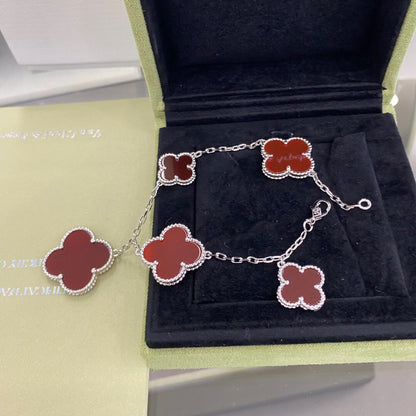 DIANA CLOVER 5 MOTIFS SIVLER CARNELIAN BRACELET