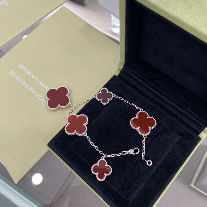 DIANA CLOVER 5 MOTIFS SIVLER CARNELIAN BRACELET