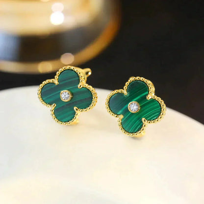 DIANA CLOVER MEDIUM 1 MOTIFS MALACHITE DIAMOND EARRINGS