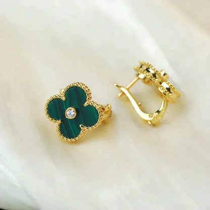 DIANA CLOVER MEDIUM 1 MOTIFS MALACHITE DIAMOND EARRINGS