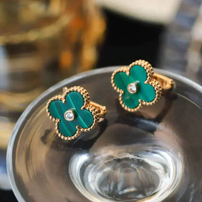 DIANA CLOVER MEDIUM 1 MOTIFS MALACHITE DIAMOND EARRINGS