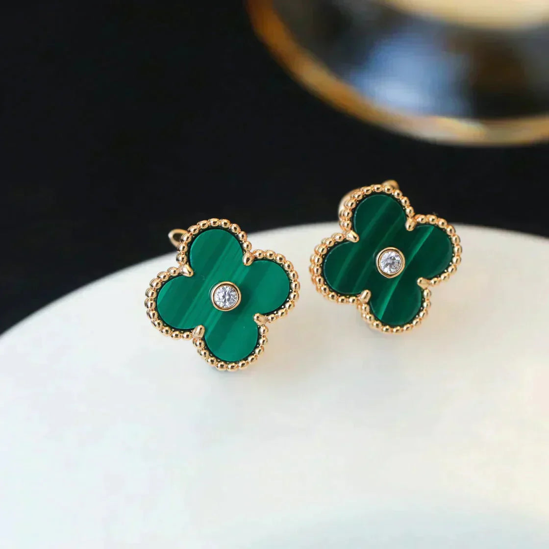 DIANA CLOVER MEDIUM 1 MOTIFS MALACHITE DIAMOND EARRINGS
