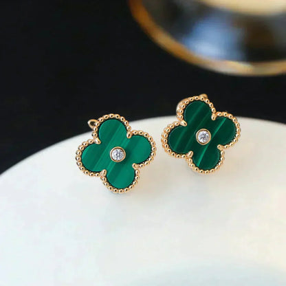 DIANA CLOVER MEDIUM 1 MOTIFS MALACHITE DIAMOND EARRINGS