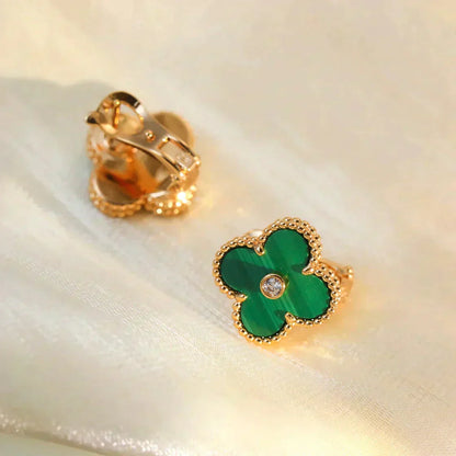 DIANA CLOVER MEDIUM 1 MOTIFS MALACHITE DIAMOND EARRINGS