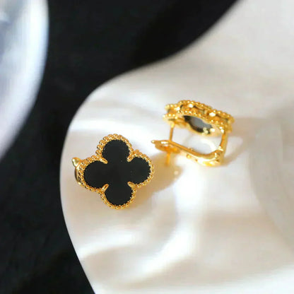 DIANA CLOVER MEDIUM 1 MOTIFS  ONYX STUD EARRINGS