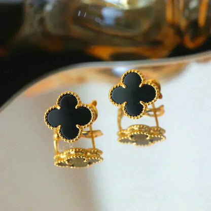 DIANA CLOVER MEDIUM 1 MOTIFS  ONYX STUD EARRINGS