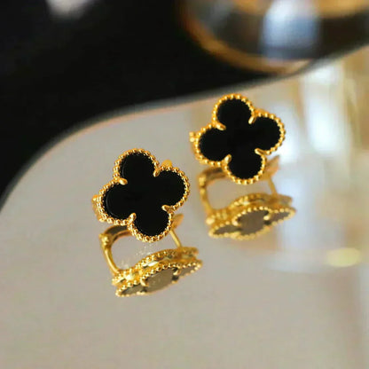 DIANA CLOVER MEDIUM 1 MOTIFS  ONYX STUD EARRINGS