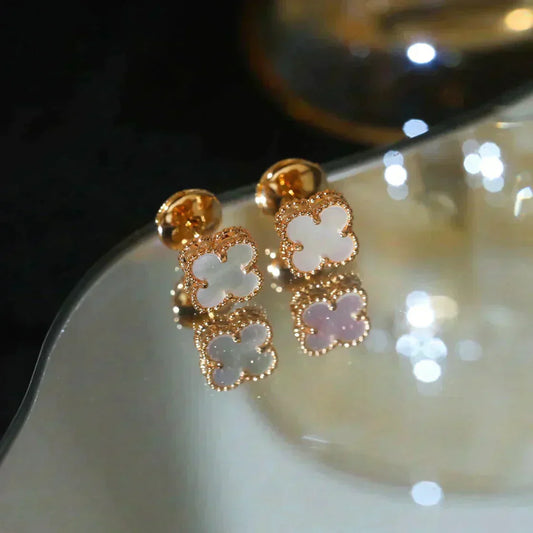 DIANA CLOVER MINI 9.5MM WHITE MOP EARRINGS