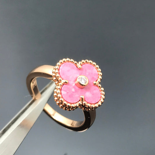 DIANA CLOVER RHODONITE ROSE GOLD RING