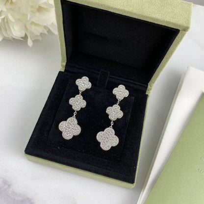 DIANA CLOVER 3 MOTIF DIAMOND SILVER DROP EARRINGS