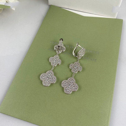 DIANA CLOVER 3 MOTIF DIAMOND SILVER DROP EARRINGS
