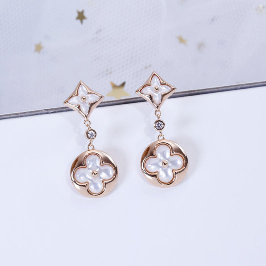 DIANA STAR AND SUN PINK GOLD MOP DROP EARRINGS