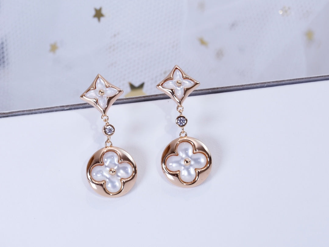 DIANA STAR AND SUN PINK GOLD MOP DROP EARRINGS
