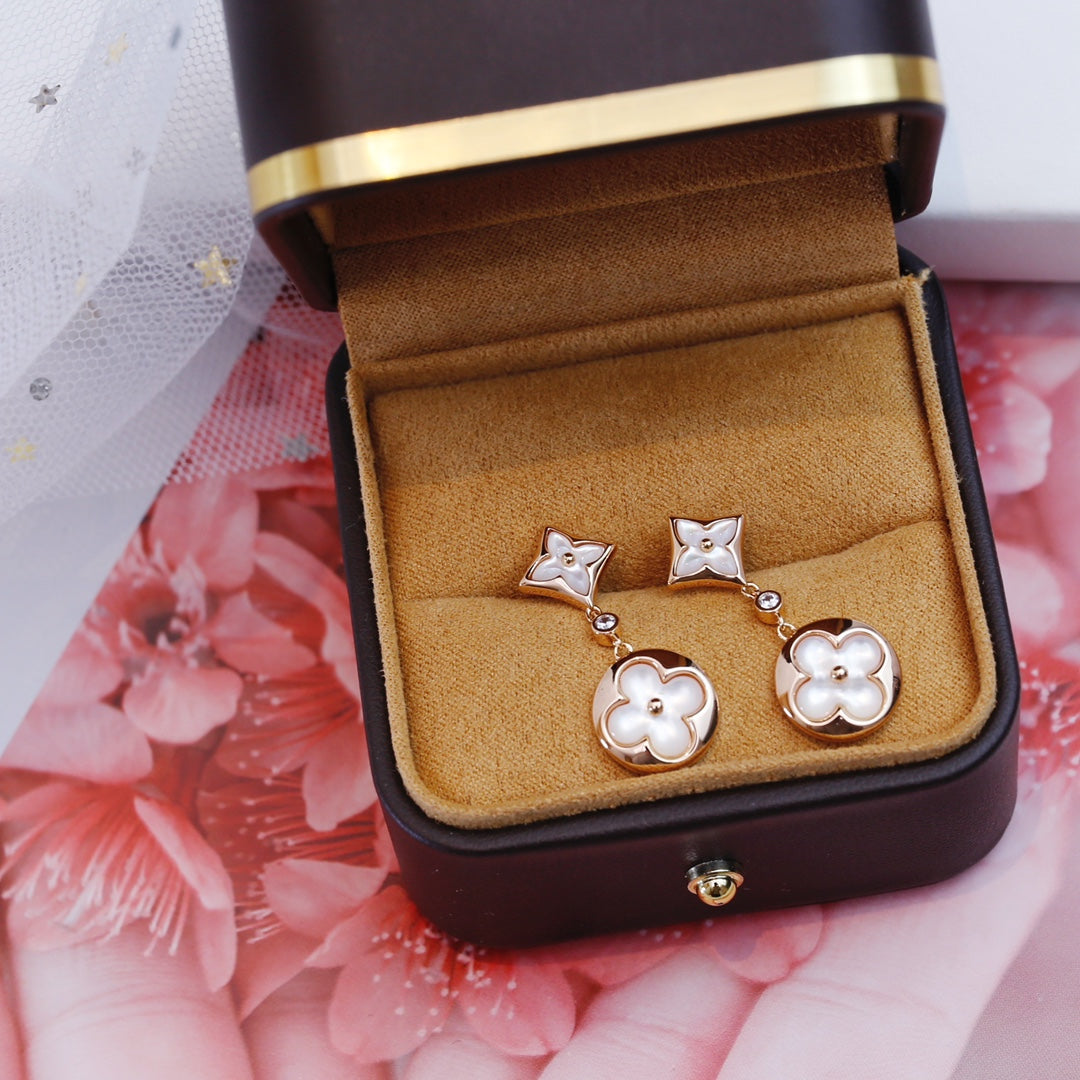 DIANA STAR AND SUN PINK GOLD MOP DROP EARRINGS