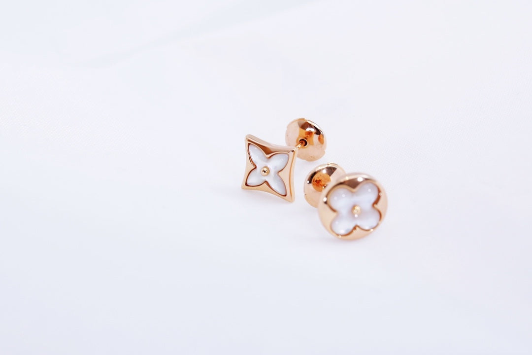 DIANA STAR AND SUN PINK GOLD MOP STUD EARRINGS