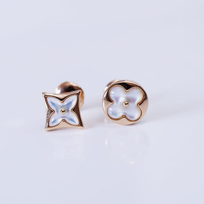 DIANA STAR AND SUN PINK GOLD MOP STUD EARRINGS