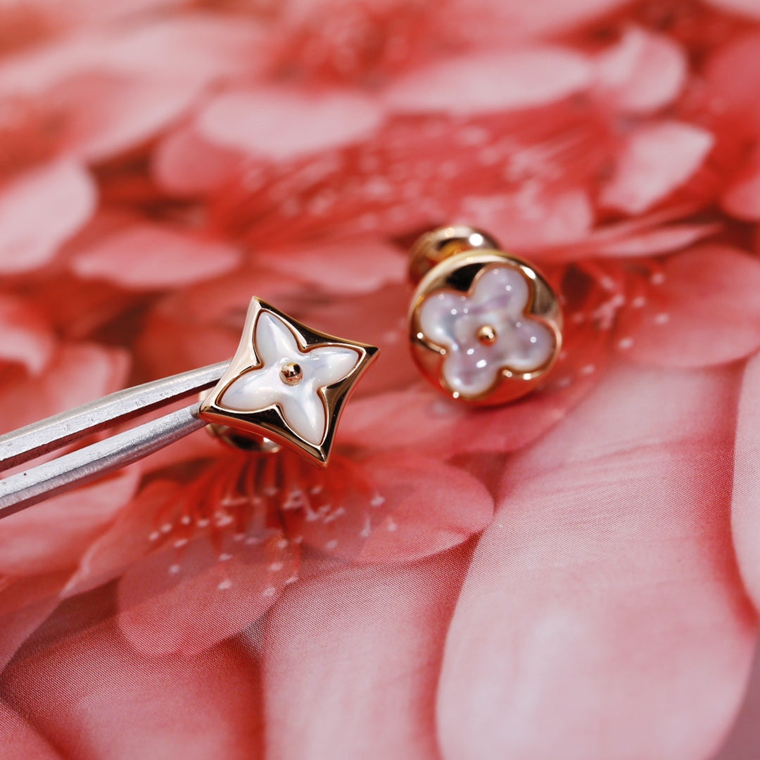 DIANA STAR AND SUN PINK GOLD MOP STUD EARRINGS
