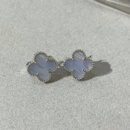 DIANA CLOVER CHALCEDONY SILVER STUD EARRINGS