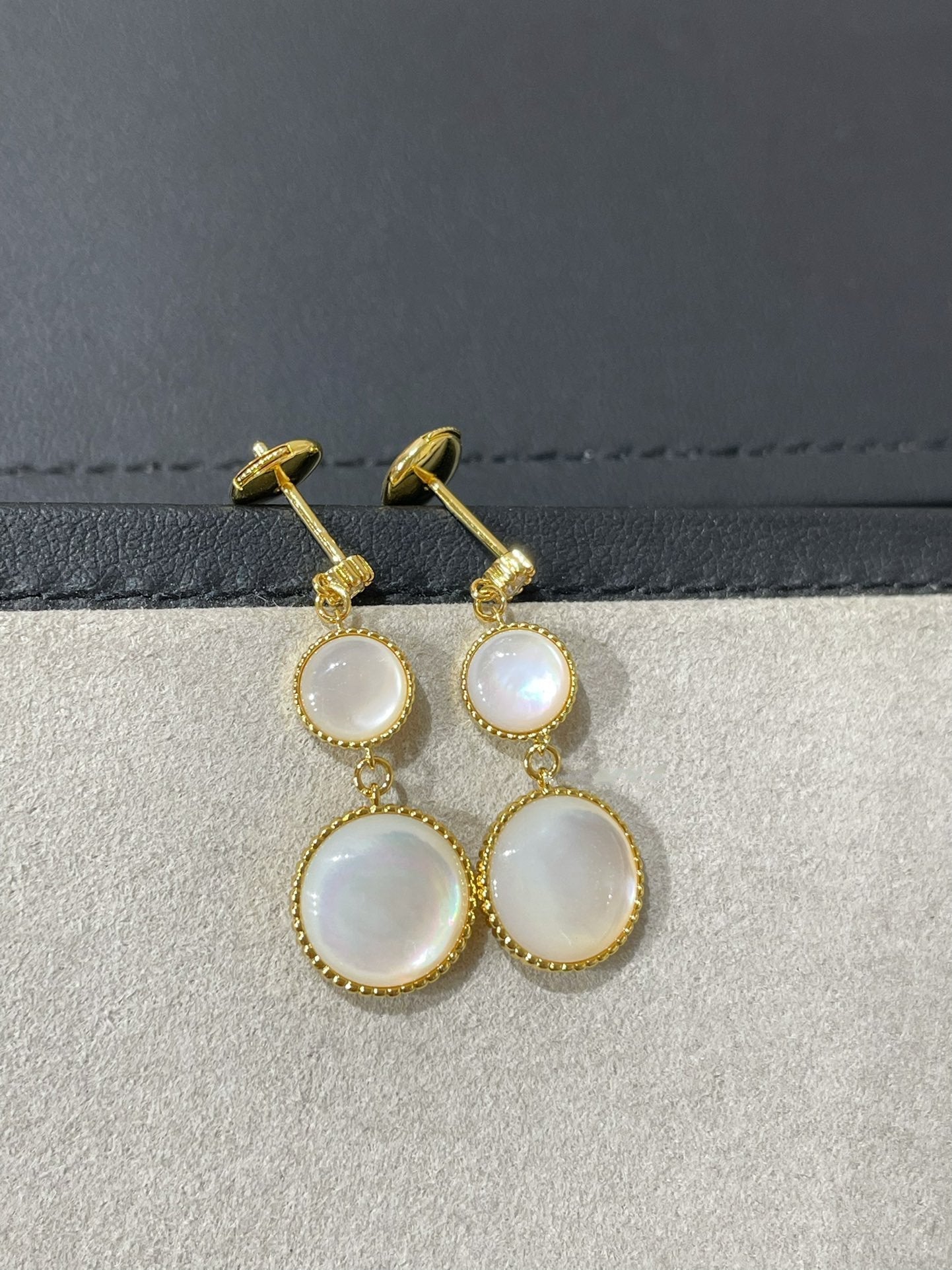 LUCKY STAR GOLD DIAMOND MOP 3 MOTIF DROP EARRINGS