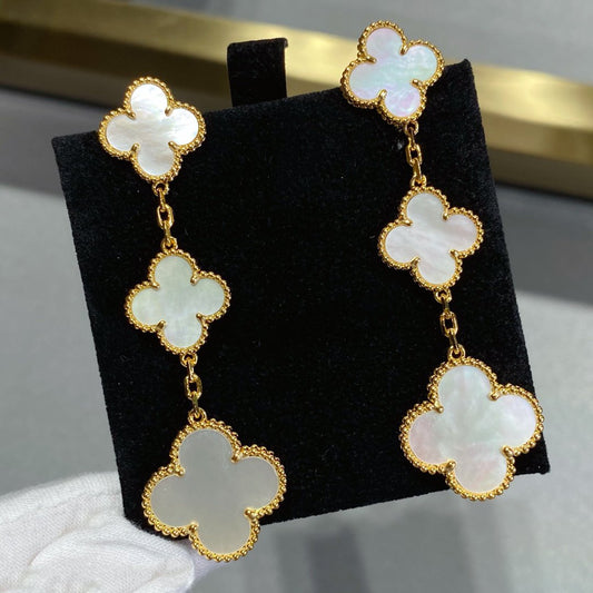 DIANA CLOVER MOP 3 MOTIFS GOLD EARRINGS