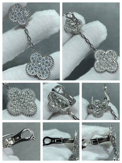 DIANA CLOVER 2 MOTIFS DIAMOND PAVED SILVER EARRINGS