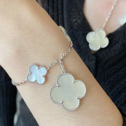 DIANA CLOVER 5 MOTIF WHITE MOP SILVER BRACELET